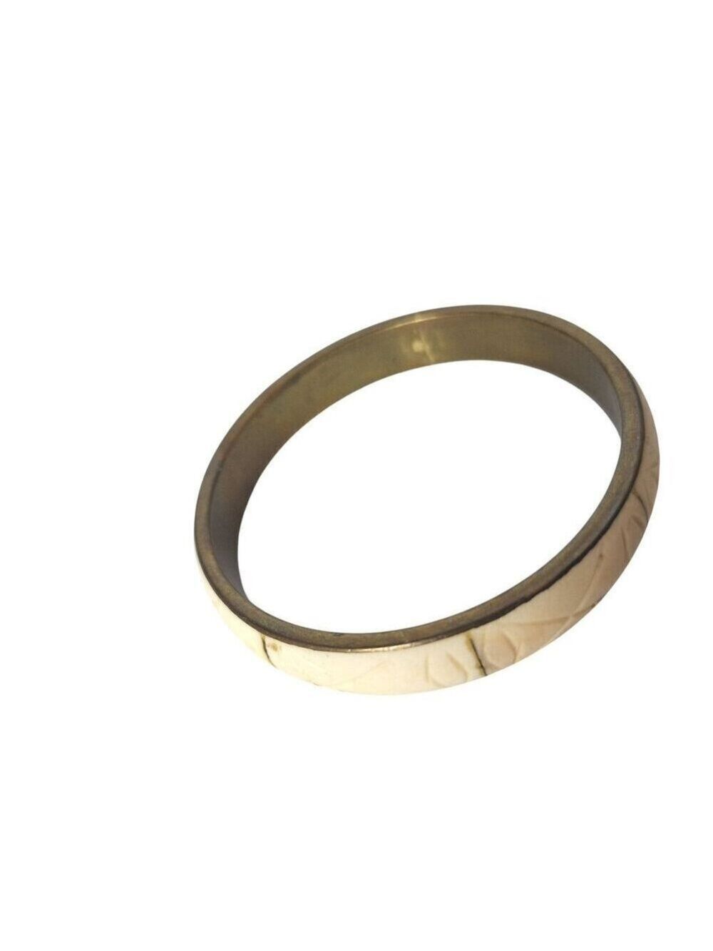 Vintage Brass Bangle Carved Cream Inlay Tribal Boho Cottagecore Cuff Bracelet